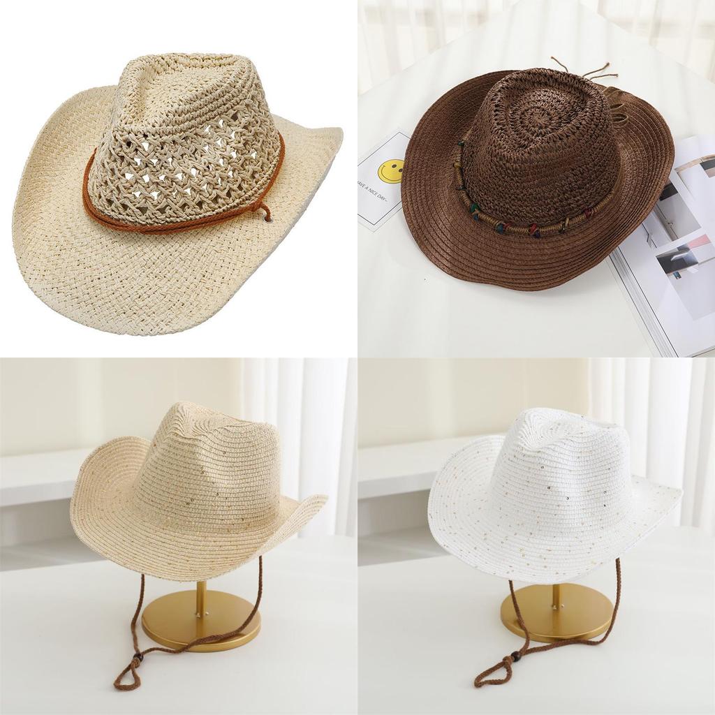 Cowboy Straw Hat With Wide Brim For Summer Outdoor Sunshade And Casual Wear