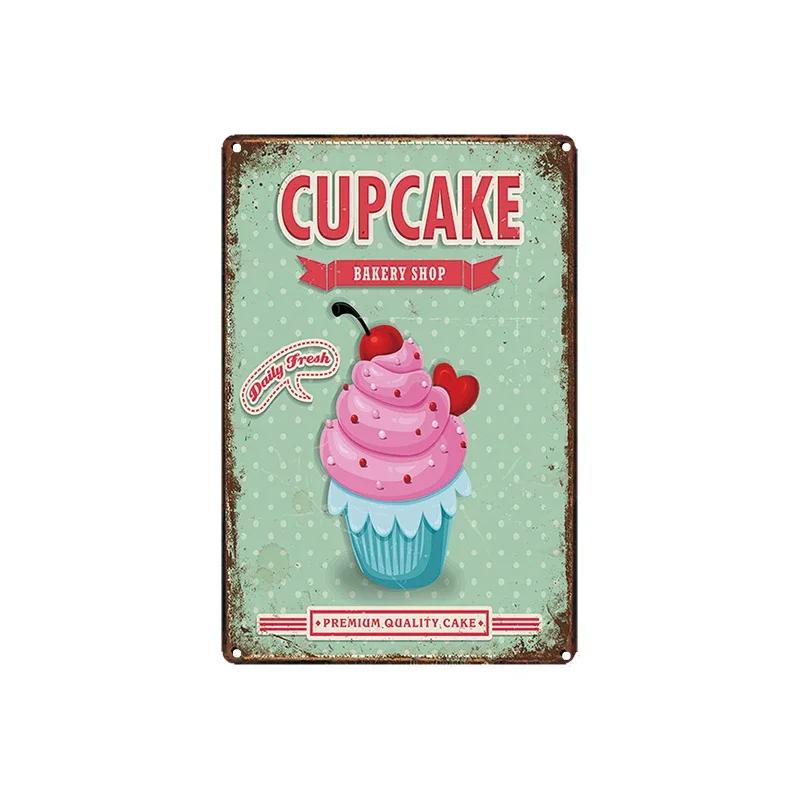 Cupcake Hot Dog Ice Cream Burger Tin Signs Metal Plate Iron Paintings Kitchen Dessert Shop Retro Shabby Wall Decor Tin Plaques