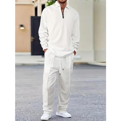 Men's Two-piece Solid Color Knit Suit, Pullover and Drawstring Pants - Comfortable Clothing for Everyday Wear