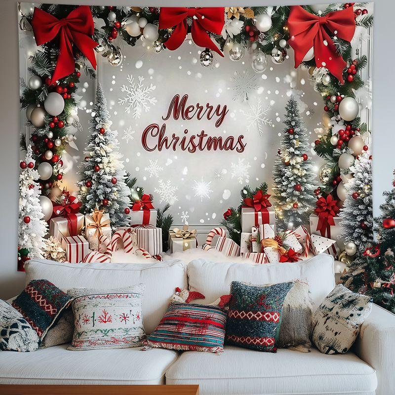 Merry Christmas Tapestry, Holiday Wall Art Background Cloth for Living Room Warm Winter Home Decoration