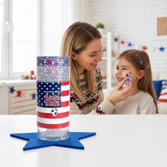 Patriotic Red White and Blue Body Glitter Stick, 4th of July Accessories for Women Kids, Sparkling Face Hair Glitter