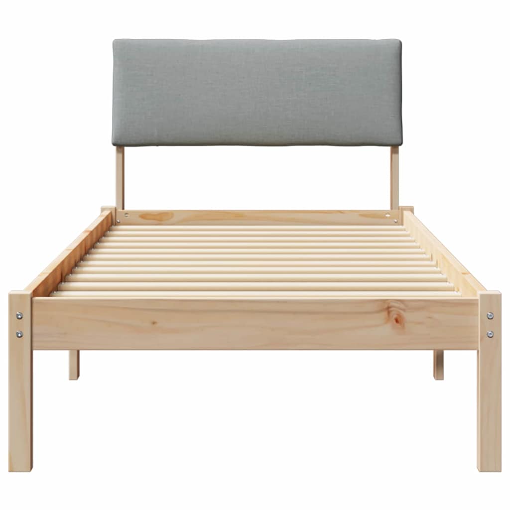 Brown and Light Grey Bed Frame 75 x 190 cm Solid Pine Wood