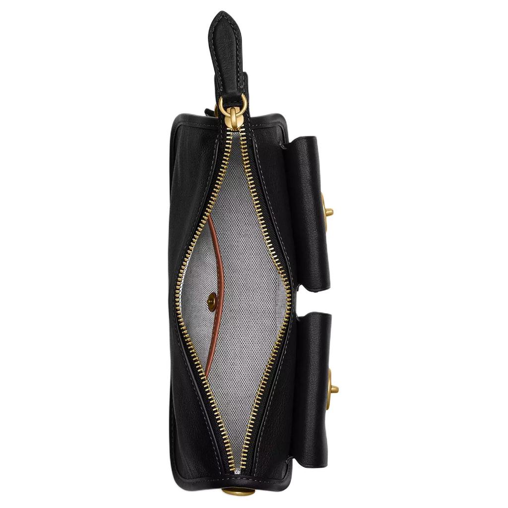 Coach Borsa a tracolla Waverly 24 con chiusura a doppio giro in pelle a grana naturale, taglia media da donna, colore nero CDZ20-B4BK