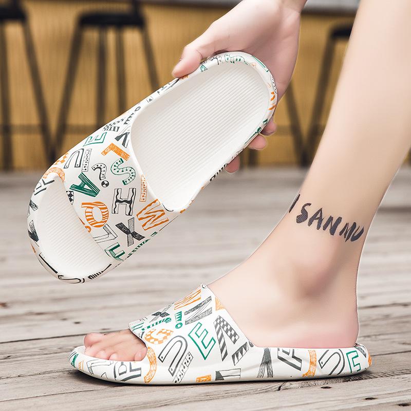 One-word Drag Men Wear Beach Slippers Outside In Summer Men's Indoor Home Bathing Non-slip Soft Bottom Sports Sandals Large Size 45