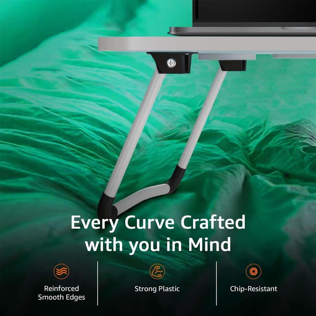 Engineered Wood Foldable Laptop Table with Cup Holder, Tablet Groove and Mini Drawer (60L X 40W X 26H Cm, Blue)