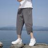 Summer Cotton and Linen Cropped Pants Men's Thin Linen Breeches Casual Beach Pants Men's Pants Trendy Solid Color Shorts