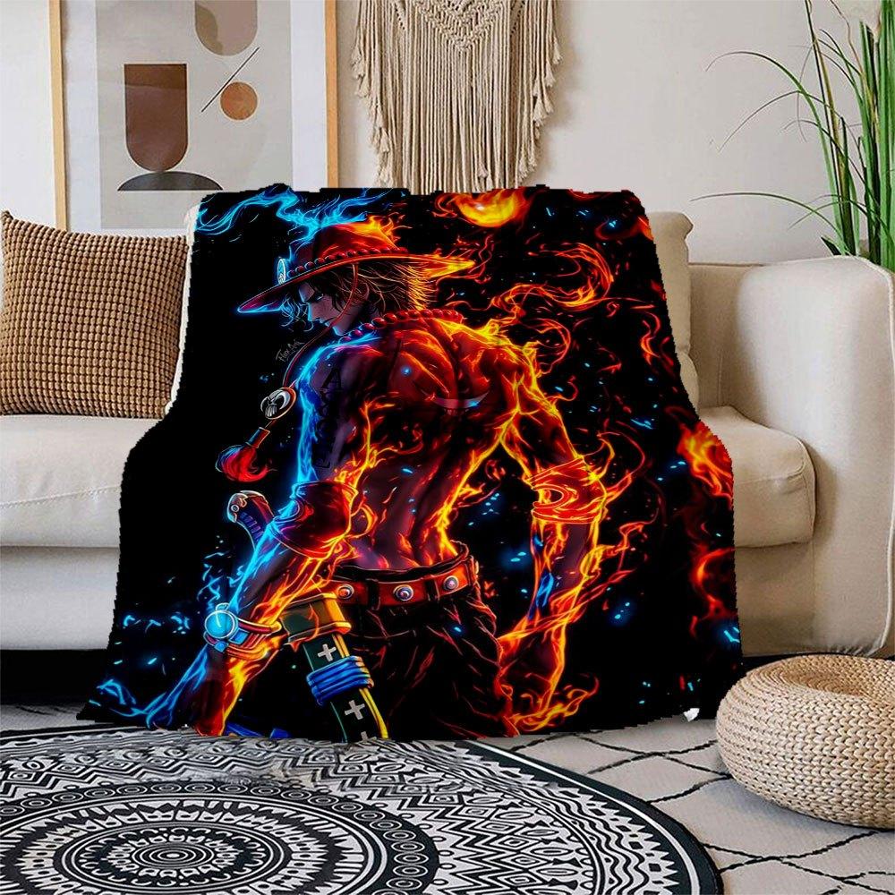 "Flame and Ice Adventure: Anime Character Art Print"Blanket Flannel Throw Blanket for Sofa, Bed, Travel, Camping, Office, Couch, Chair, And