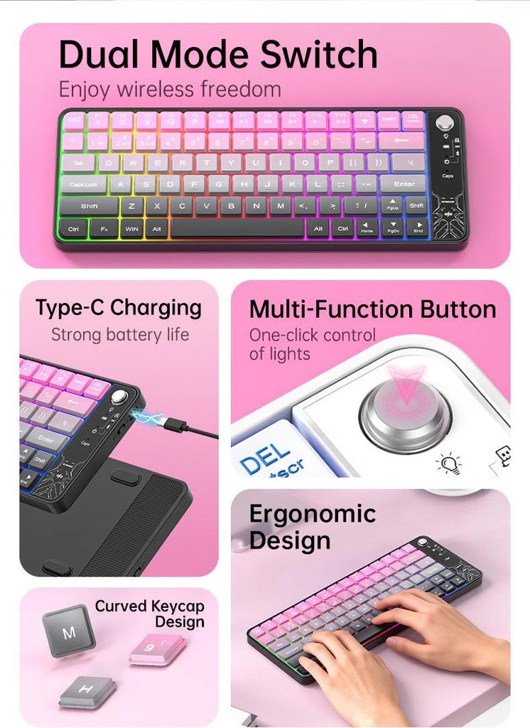 MK27 Bluetooth Dual-Mode Rechargeable RGB Wireless Gaming Keyboard