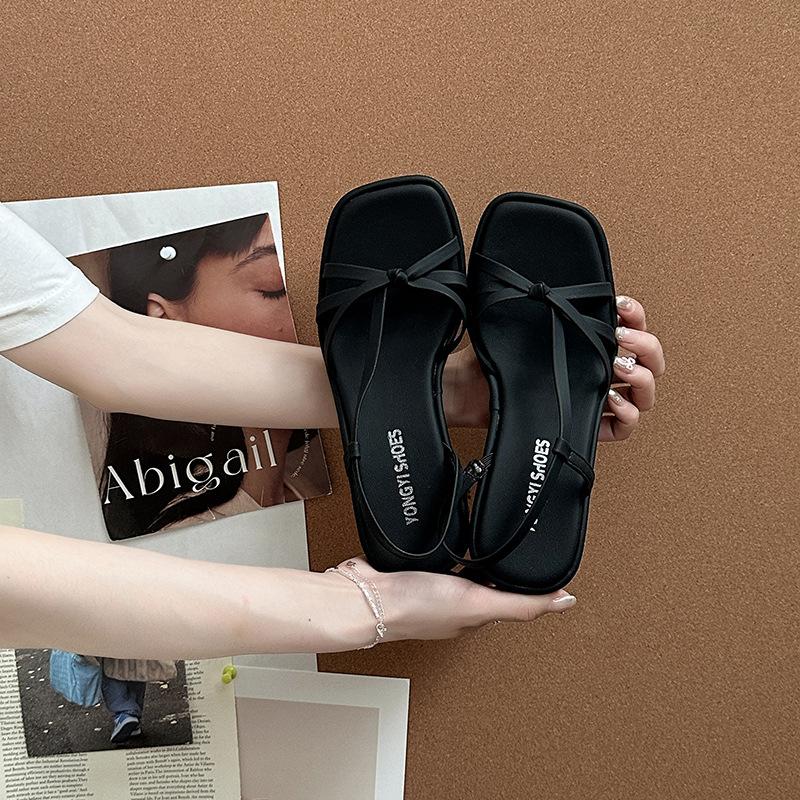 European and American style casual sandals summer fashion new slope heel thick sole square head cover toe beach wear women's cool slippers