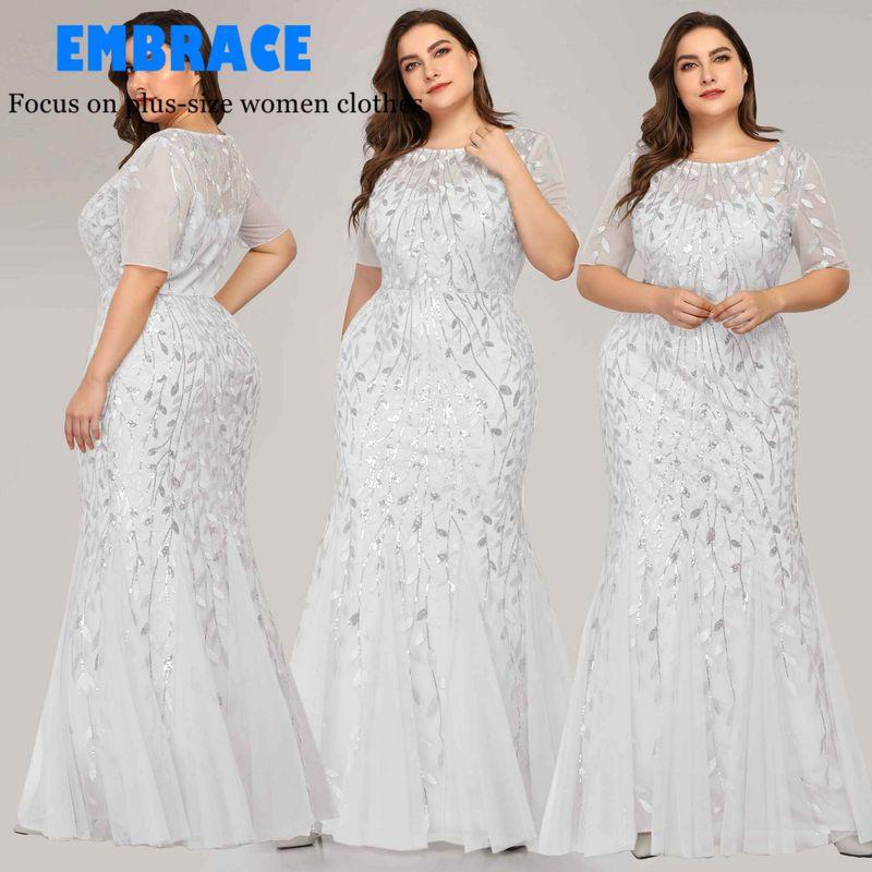 

Новая Мода Европейский и Американский Стиль Платье Большого Размера Длинное Платье Пайетки Сетка Русалочий Хвост Приталенное Банкетное Платье Вечернее Платье Женская Одежда White L