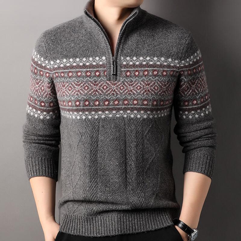 Hengyuanxiang Men s Thick Pure Wool Half-Zip Turtleneck Sweater XL