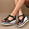 Fashion Summer Versatile Platform Heels Platform Patent Leather T-Buckle Open Toe Wedge Sandals for Women 2025