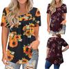 Fashion Women Plus Size Round Neck Print Short Sleeve Casual Pullover Tops