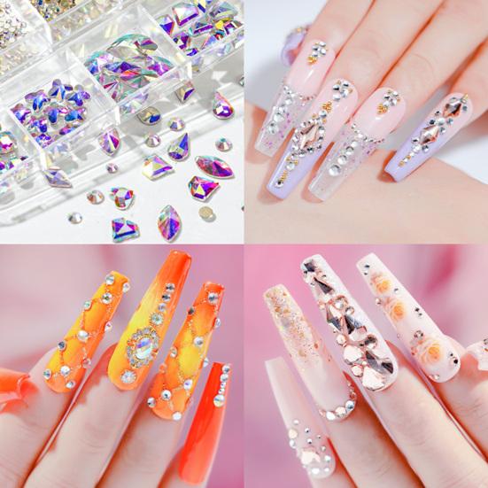 12Grids/Box Nail Art Rhinestone Flat Back Non-Drop Lightweight Mixed Colorful AB Nail Art Glitter Decorations for Manicure