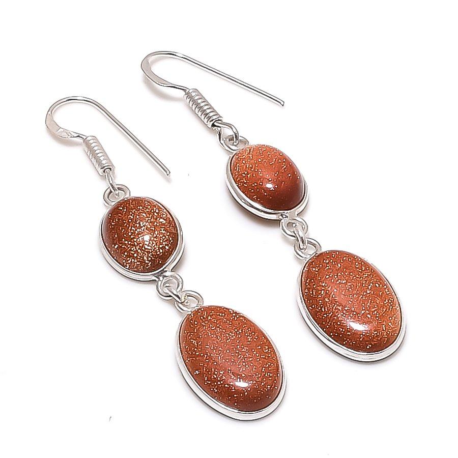 Natural Red Sunstone Gemstone 925 Sterling Silver Jewelry Earring 2.17  AE-12215