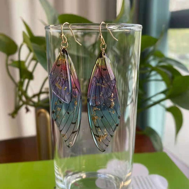 Fairy Clear Butterfly Drop Earrings Rhinestone Gradient Dangle Earrings Bling Foil Resin Simulation Wing Earring