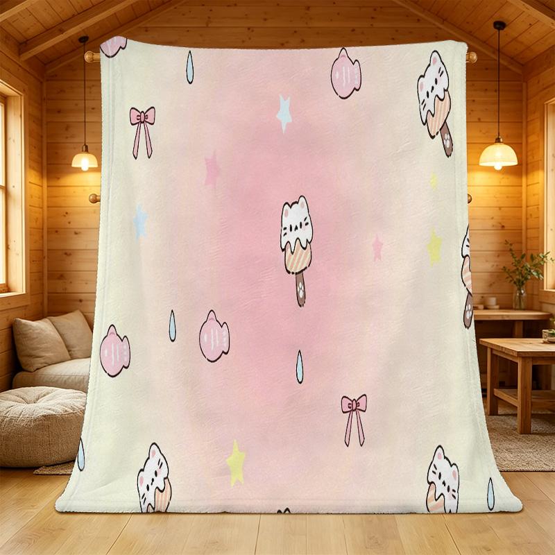 Flannel Fleece Blanket - Cute Cartoon Cat Pattern, Soft Warm Cozy Throw for Home, Halloween & Christmas Decor Blanket for Couch & Bed