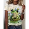 Cartoon Character Pattern Denim Print Round Neck T-shirt for Spring and Summer Casual Short Sleeved Top Women's Clothing