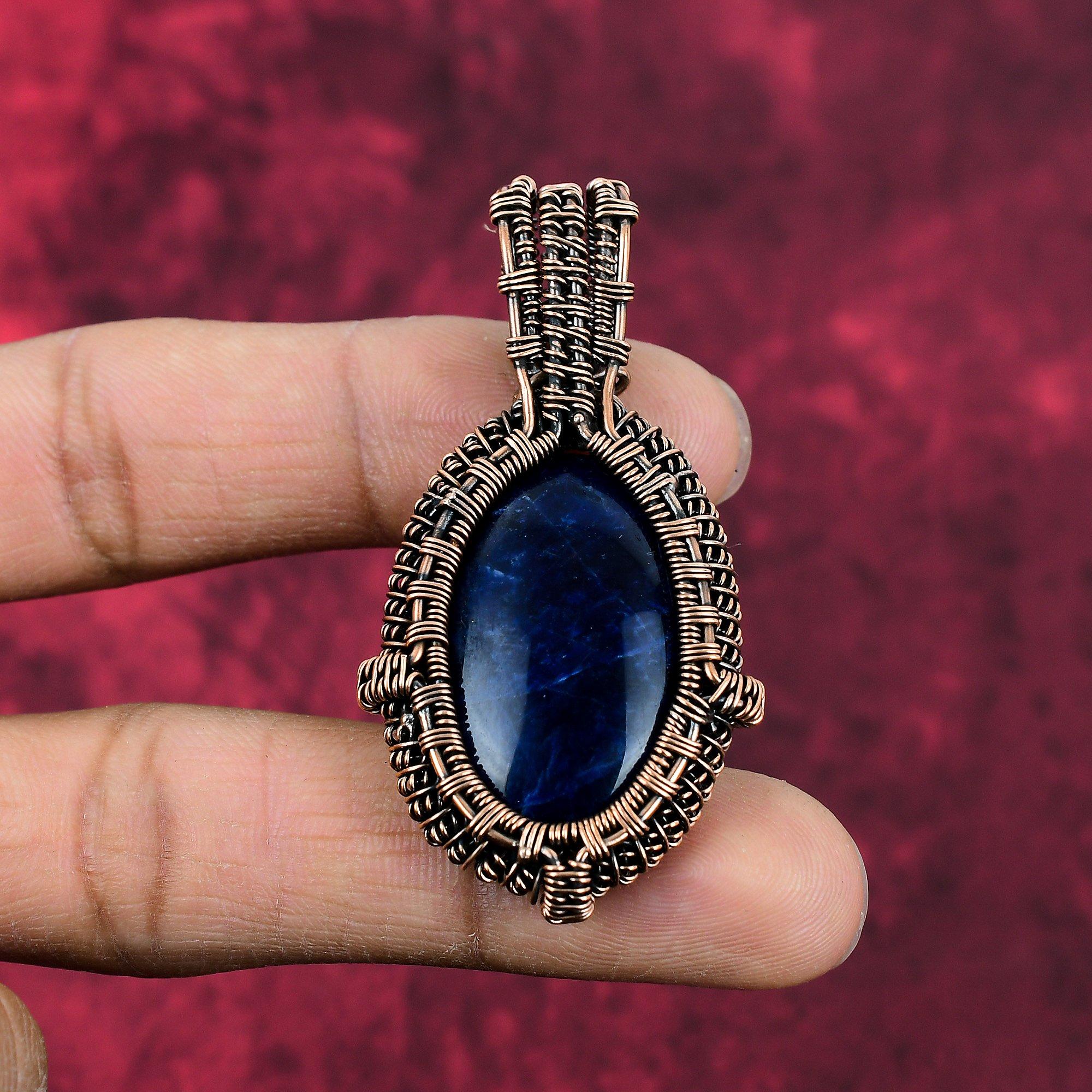 Sodalite Pendant Copper Wire Wrapped Pendant Gemstone Handmade Pendant Copper Jewelry Stylish Pendant Engagement Gifts Wire Wrapping Jewelry