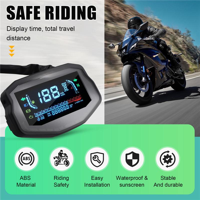A82M-Universal Speedometer Water Temperature And Oil Gauge Odometer LCD Instrument