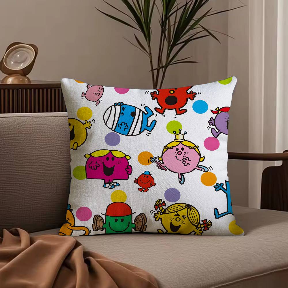 Mr. Men and L-Little Miss Pillow Case Anti-dustmite Pillowcase Invisible zipper silky short plush Sofa cushion cover