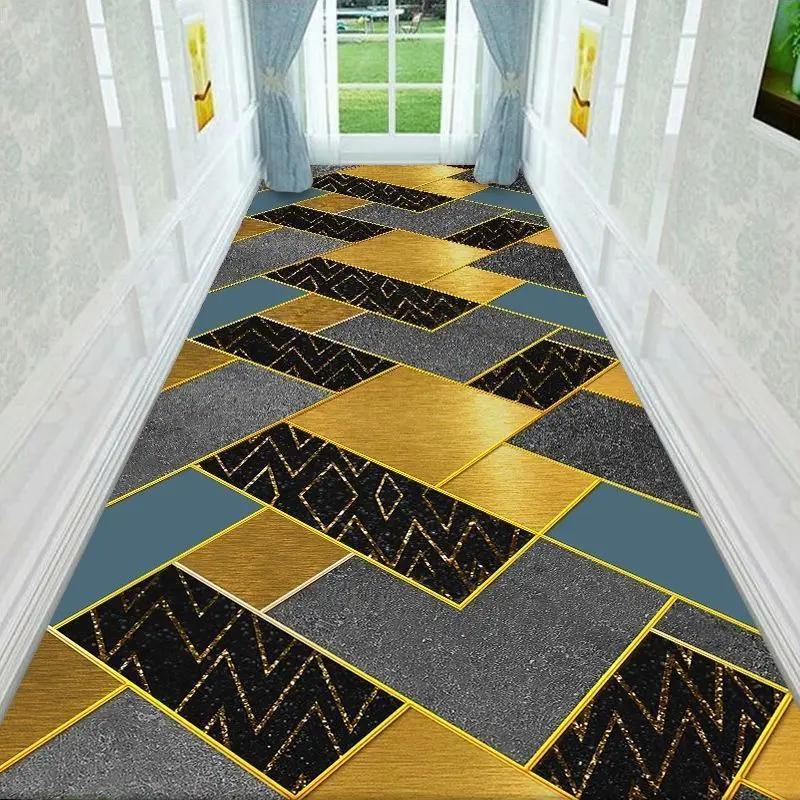 Nordic Style Living Room Area Rug Corridor Hallway Carpet Abstract Geometric Bedroom Rugs Kitchen Mat Crystal Velvet Doormat