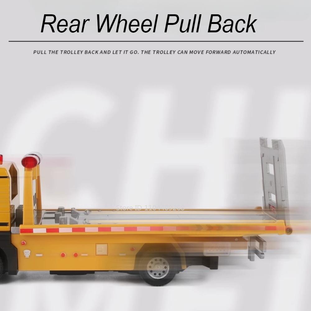 1:32 Flatbed Trailer Roadblock Transpot Truck Model Toy Alloy Diecast Vehicle Simulation Engineering Models Sound Light Gifts