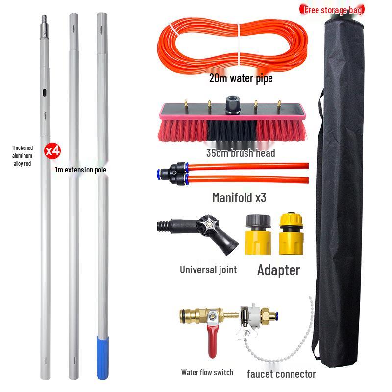 Portable Telescopic Solar Panel Cleaning Brush with Water Flow