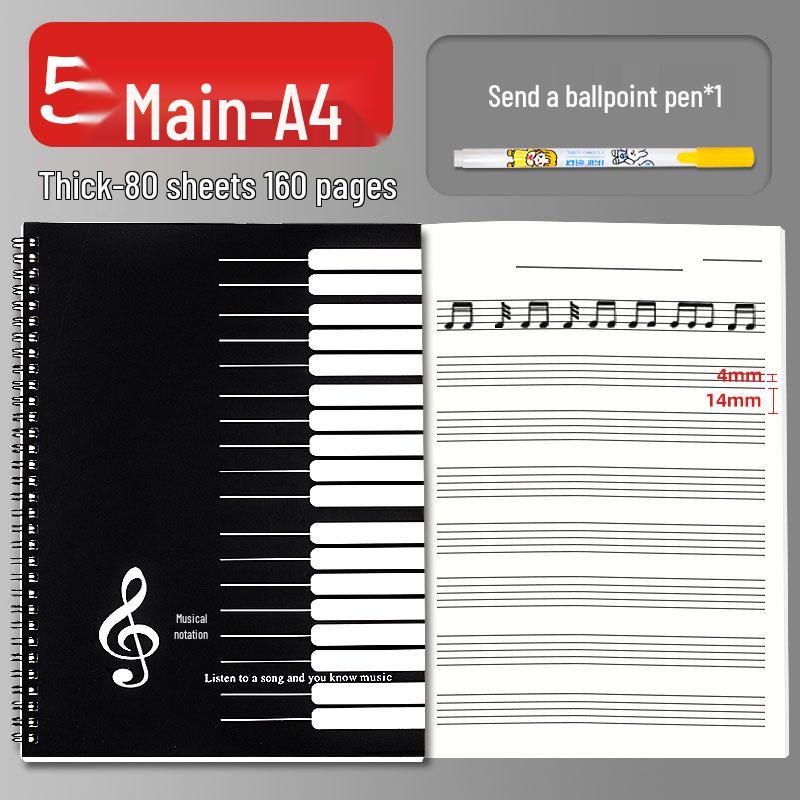 A4 Wide-Spaced Music Sheet Notebook for Beginners - Loose-Leaf, Thickened, Blank Pages for Children