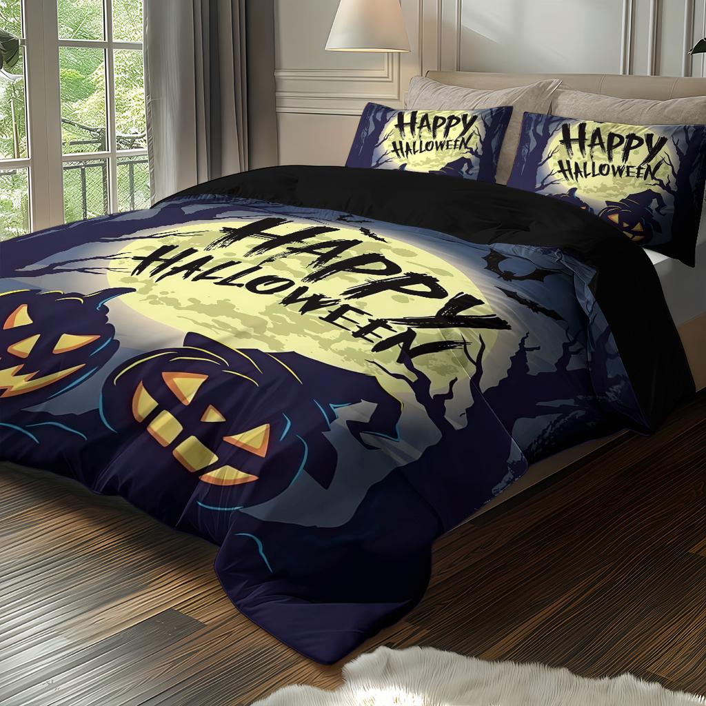 Halloween Theme Bedding Set 3D Printed Duvet Cover Set Skin-Friendly Single Twin Double Size Halloween Decor Duvet Cover Set