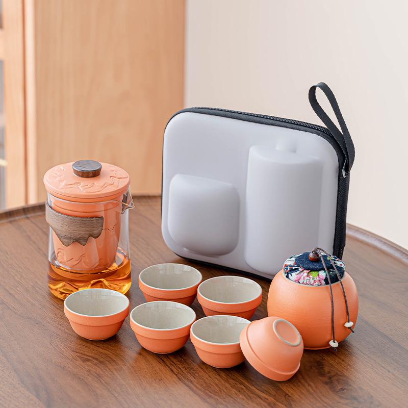 Glass travel tea set portable express cup outdoor kung fu teacup Japanese teapot business gift set