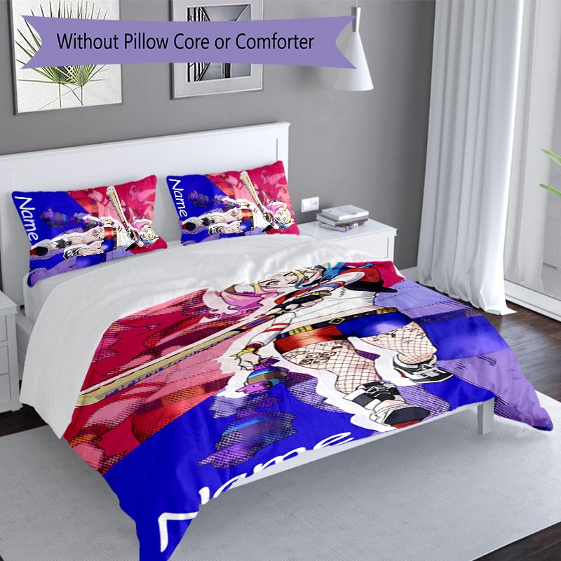 3pcs Custom Name Harley Quinn Set,Includes 1 Duvet Cover and 2 Pillowcases,All-season Bedroom Decor