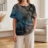 Women Short Sleeve Henley Button Neck Shirt Linen Cotton Blend Casual Chest Pocket Printed Top