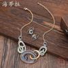 Color Painting Oil Geometric Hollow Round Stud Earrings Necklace Set, Fashionable and High-end Women's Jewelry