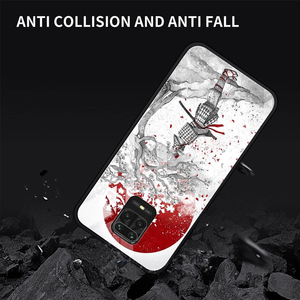 Pouzdro z tvrzeného skla pro Xiaomi Redmi Note 10 Pro Max 9 9s 7 8t 8 K40 K30 Pro Plus 9t 9c 8a 9a Phone Shell Japanese Samurai Art