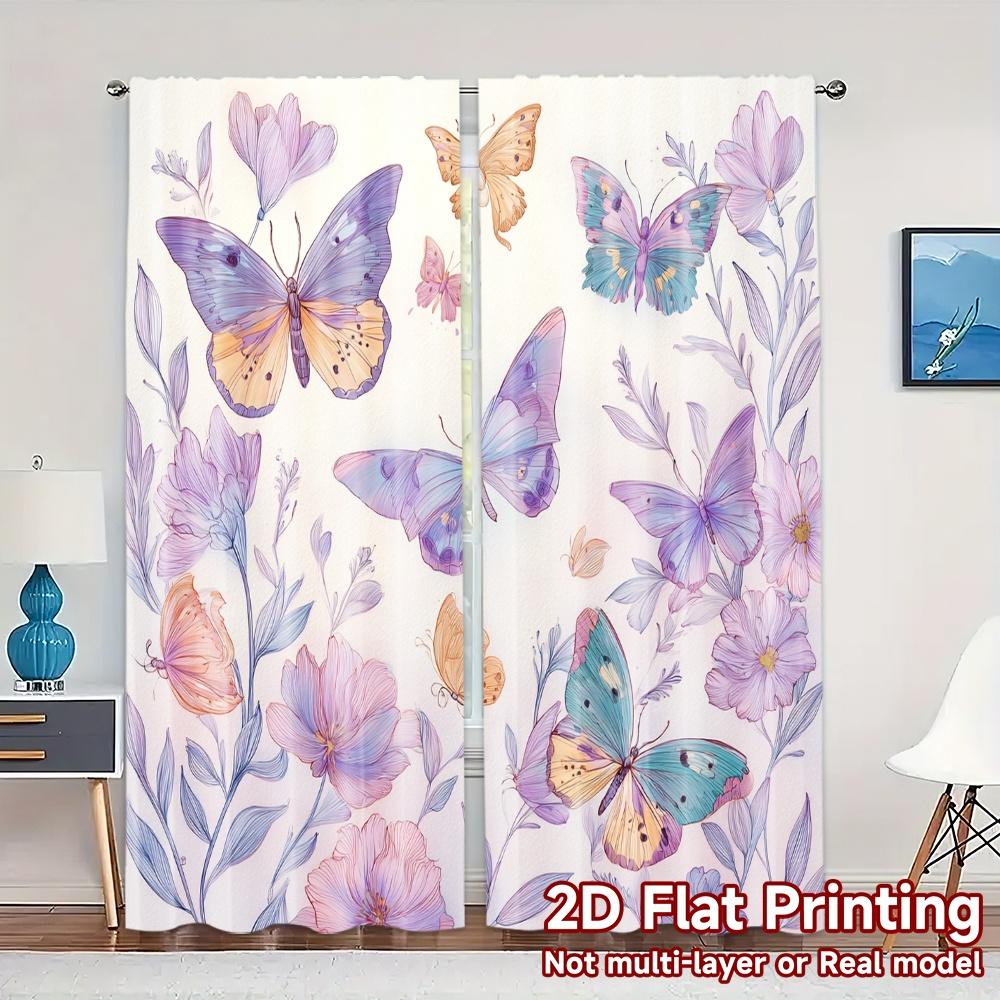 

2D Flat Printing JIT 2pcs Curtains (Without Rod) Butterfly Symphony Popular Curtain Fabric Versatile 100% Polyester Curtains 100*130 HOOK 1pcs