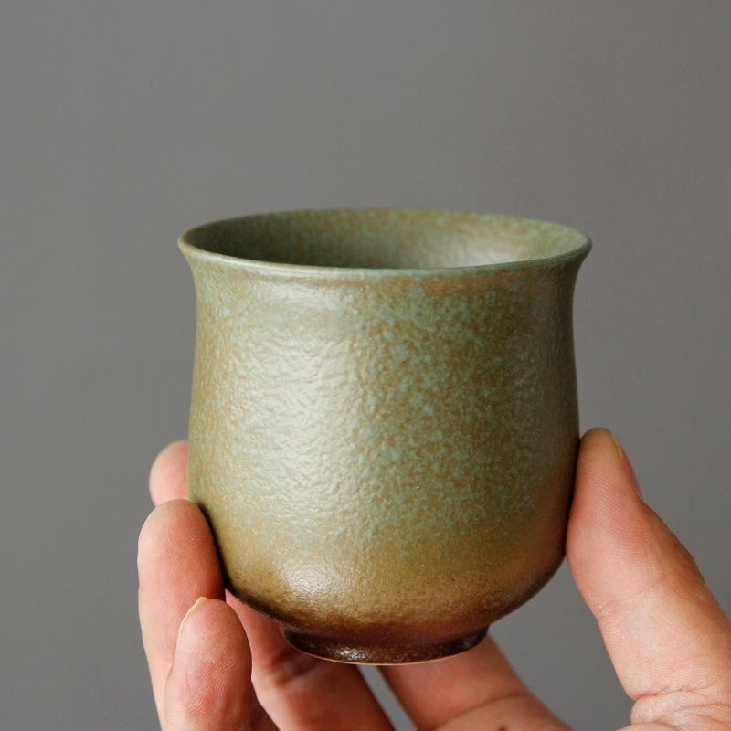 Vintage Large Stoneware Tea Cup Kiln Variation Glaze Coarse Pottery Gongfu Personal Master Cup Handmade Ceramic Drinking Gift
