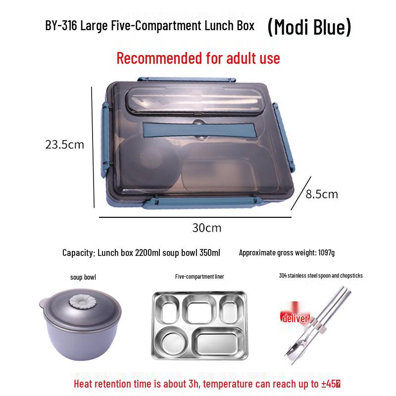 BY-316 316 Stainless Steel Insulated 5-Compartment Lunch Box