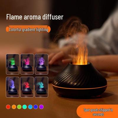 Barevný USB difuzér aroma a zvlhčovač vzduchu na stůl s imitací plamene