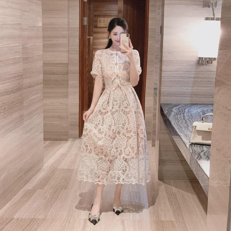 2024 Summer French Lace Princess Dress: Light Luxury, Retro Waist Design