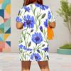 Women Plus Size White Round Neck Short Sleeve Floral Printed Top Pocket Shorts Two Piece Set