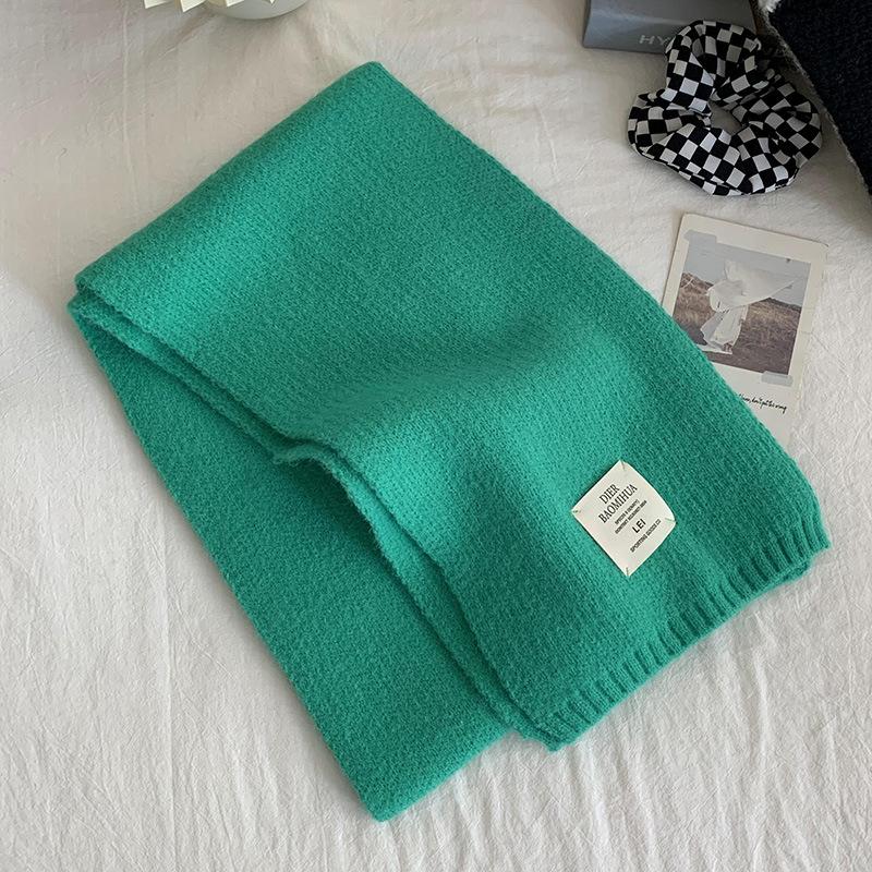 ins Korean solid color scarf women's winter wool student white scarf South Korea's new knitted label warm men