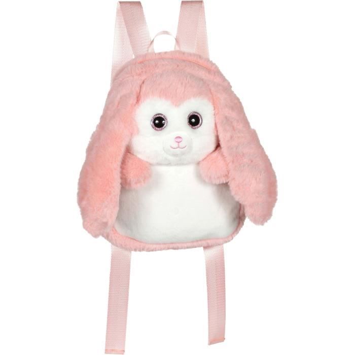 Fluffy Bag - GIPSY TOYS - Sac à dos en peluche - Lapin rose et blanc 30 cm