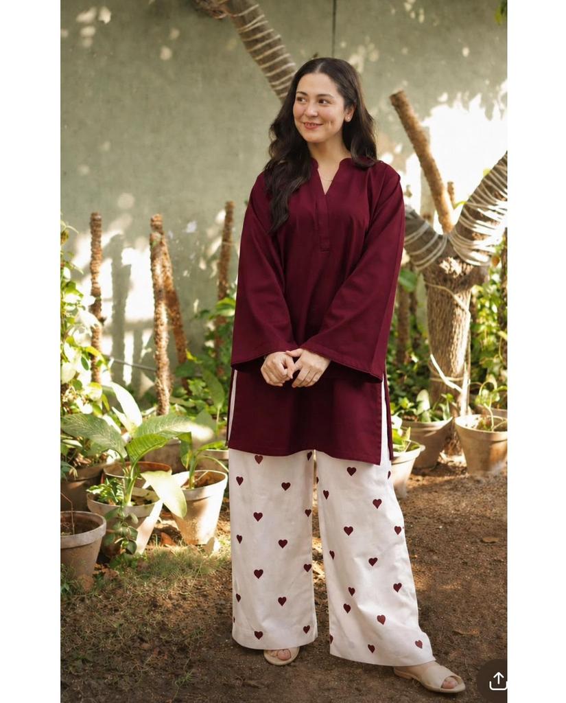 Women's Cotton Kurta Pant Set Elegant Stylish Mandarin Collar 3/4 Sleeves Cord Set