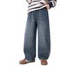 Zuo Xi Boy's Thickened Fleece Washed Denim Straight-Leg Jeans