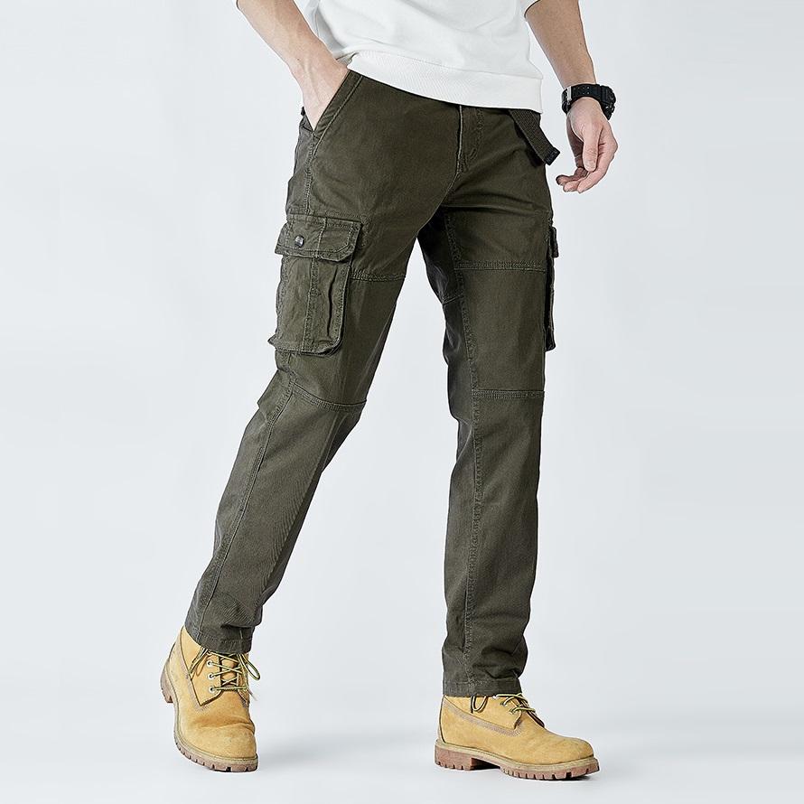 Men's Cargo Pants Straight Leg Cotton Stretch Tactical Trouser Male Military Outdoor Camping Fishing Casual Work Wear Khaki