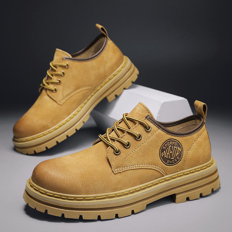 

Первый слой свиной кожи ревеня сапоги 2025 начало осени новые мужские ботинки Martin корейской версии низкие ретро повседневные мужские кожаные туфли 39