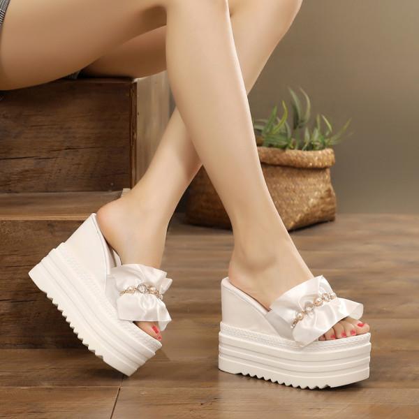 Fashion House Slippers Platform High-Heeled Shoes Lady Luxury Slides Increased Internal On A Wedge Peep Toe Designer Fashion Sexy Super