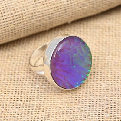 Bague en argent sterling 925 avec opale triple australienne violette, bijoux étonnants faits à la main