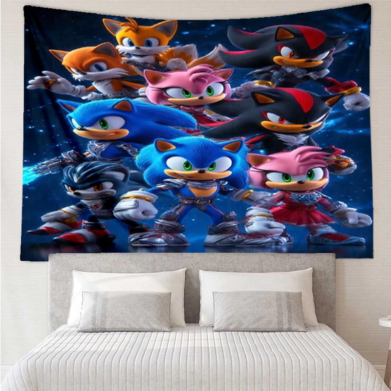 Sonic Print Tapestry, Backdrop, Easy Setup, Ideal for Bedroom, Office & Living Room, with Aesthetic Wall Hanging Decor.